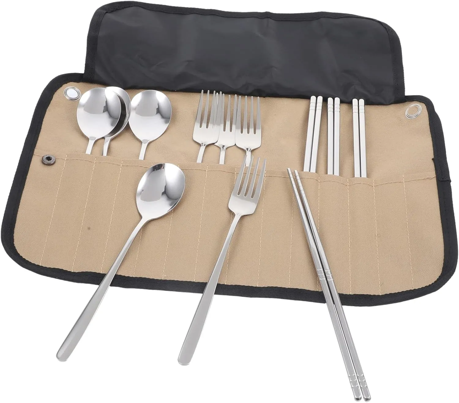 BESTonZON 1Set Portable Camping Tableware Multifunction Cutlery Utensils with Pouch for Picnic Hiking Bbq and Outdoor Activities Includes Chopsticks Spoon Fork for Travel