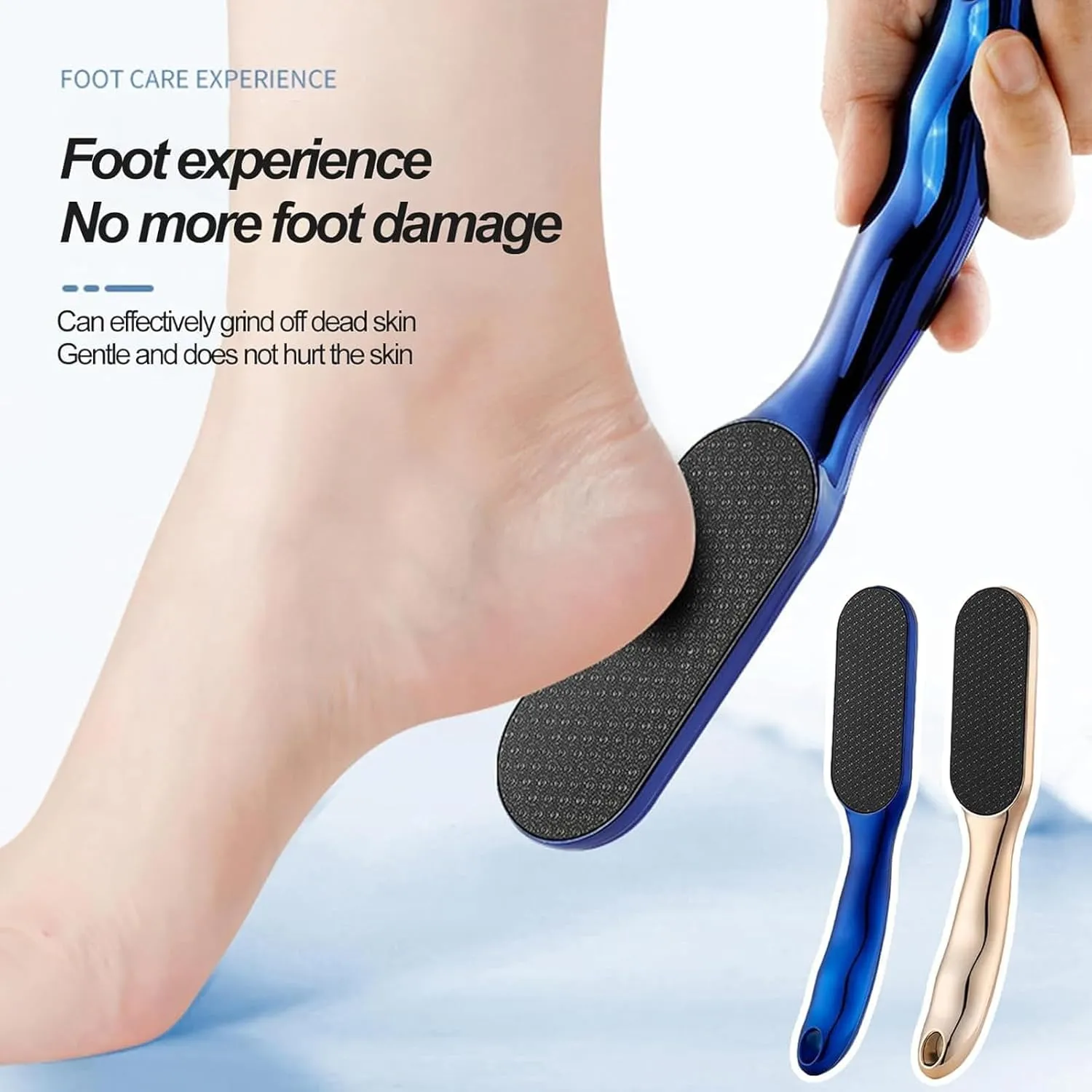 Beyond The Cream Foot File Nano Glass for Foot Care Remove Hard Skin, Long Handle Callus Dead Skin Remover, Professional Pedicure Tool for Smooth Feet Safe (Gold Blue)