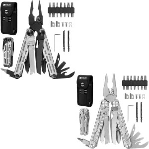BIBURY Multitool Pliers Pro BI2045 Black   Silvery, Foldable Multitools With Replaceable Wire Cutters and Upgraded Scissors, T-Shank Interchangeable Tools, Ideal for Camping Fishing Survial
