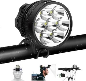 Bike Lights for Night Riding, Waterproof Bicycle Headlight, Super Bright 10500 Lumen 7 LED Bike Headlight, 9600mAh Bicycle Front Light, Rechargeable Headlamp Flashlight for Camping Outdoor