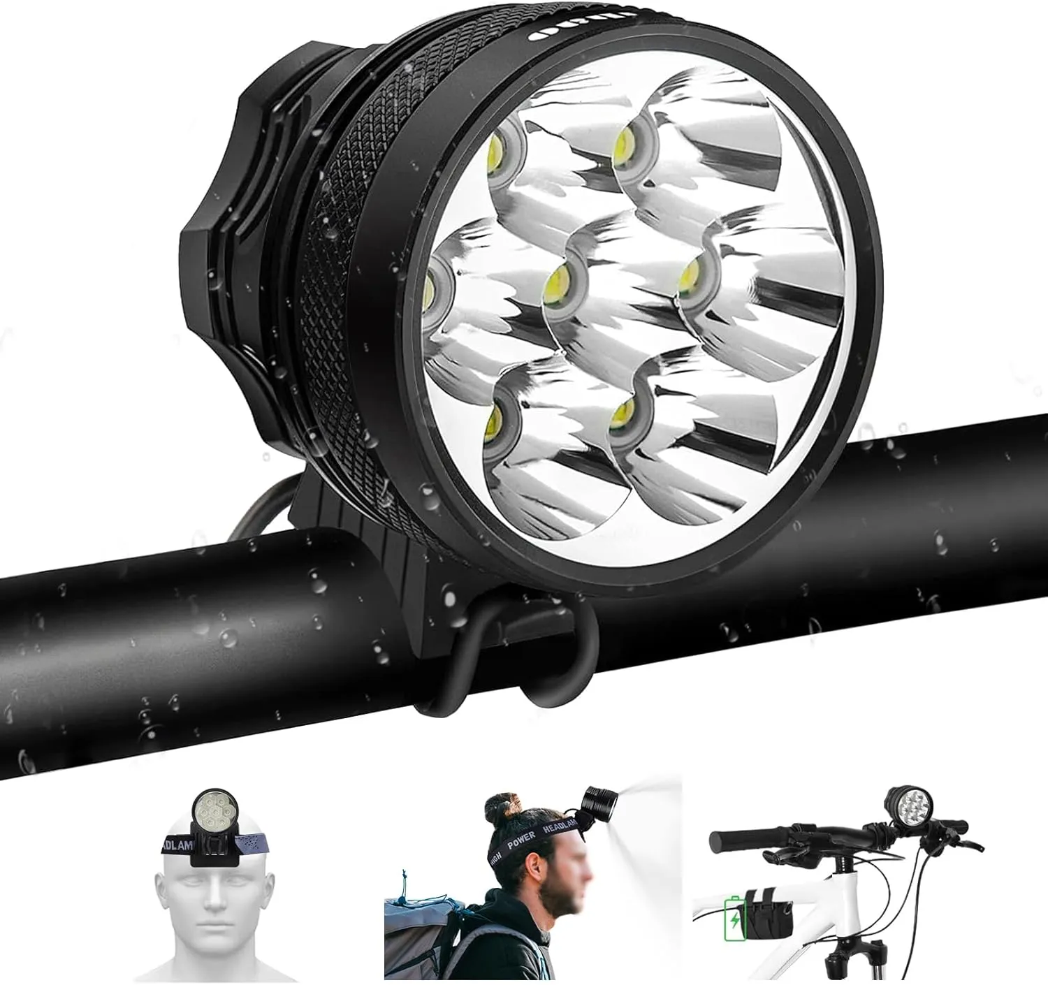 Bike Lights for Night Riding, Waterproof Bicycle Headlight, Super Bright 10500 Lumen 7 LED Bike Headlight, 9600mAh Bicycle Front Light, Rechargeable Headlamp Flashlight for Camping Outdoor