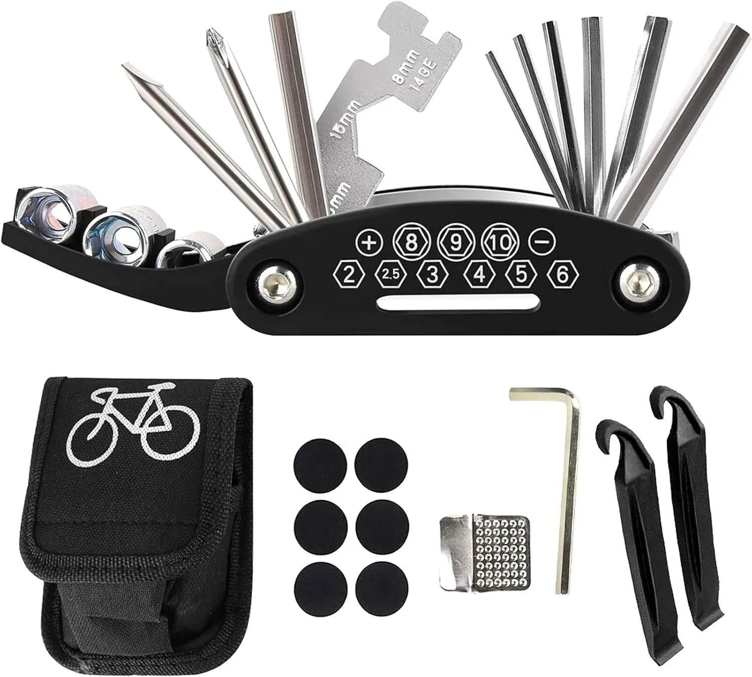 Bike Puncture Repair Kit,for Mountain/Road Bicycle Portable Multifunction Emergency Maintenance All in One Tool,Perfect Road Bike Accessories Or Great Gift Choice for Boys and Men,Set