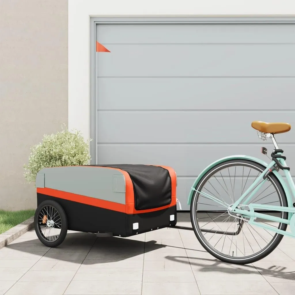 Bike Trailer for Heavy Loads with Safety Flag, Durable Iron Construction, Black and Orange