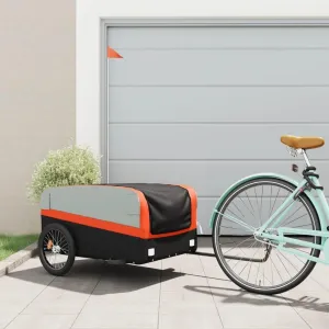 Bike Trailer for Heavy Loads with Safety Flag, Durable Iron Construction, Black and Orange