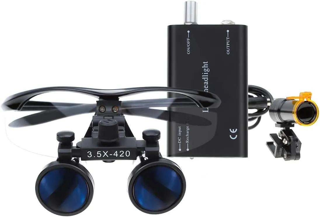 Binocular Loupes 3.5X 420mm 5W Portable LED Head Light Lamp Filter with Aluminum Box (Black)