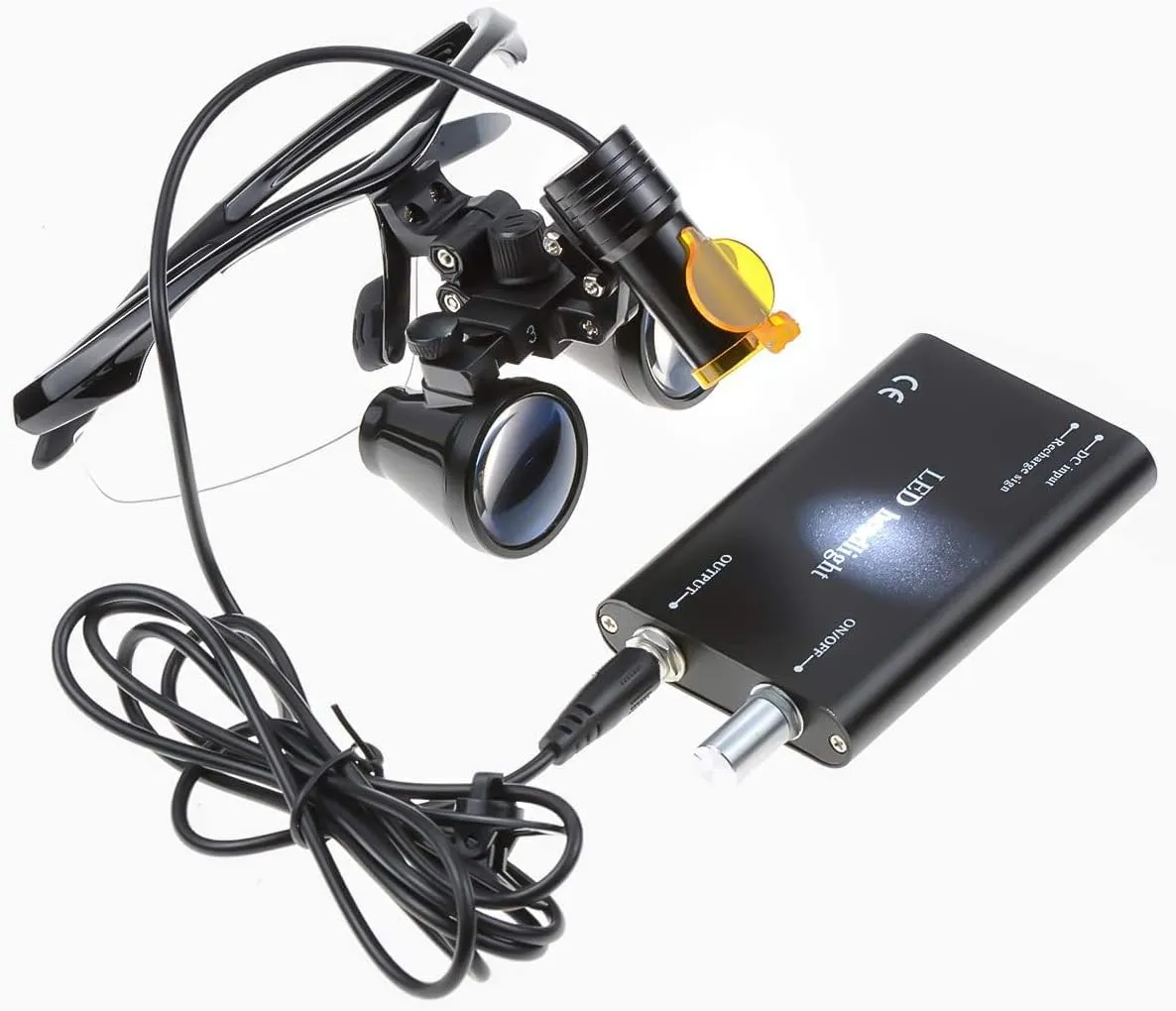 Binocular Loupes 3.5X 420mm 5W Portable LED Head Light Lamp Filter with Aluminum Box (Black)
