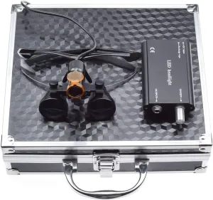 Binocular Loupes 3.5X 420mm 5W Portable LED Head Light Lamp Filter with Aluminum Box (Black)