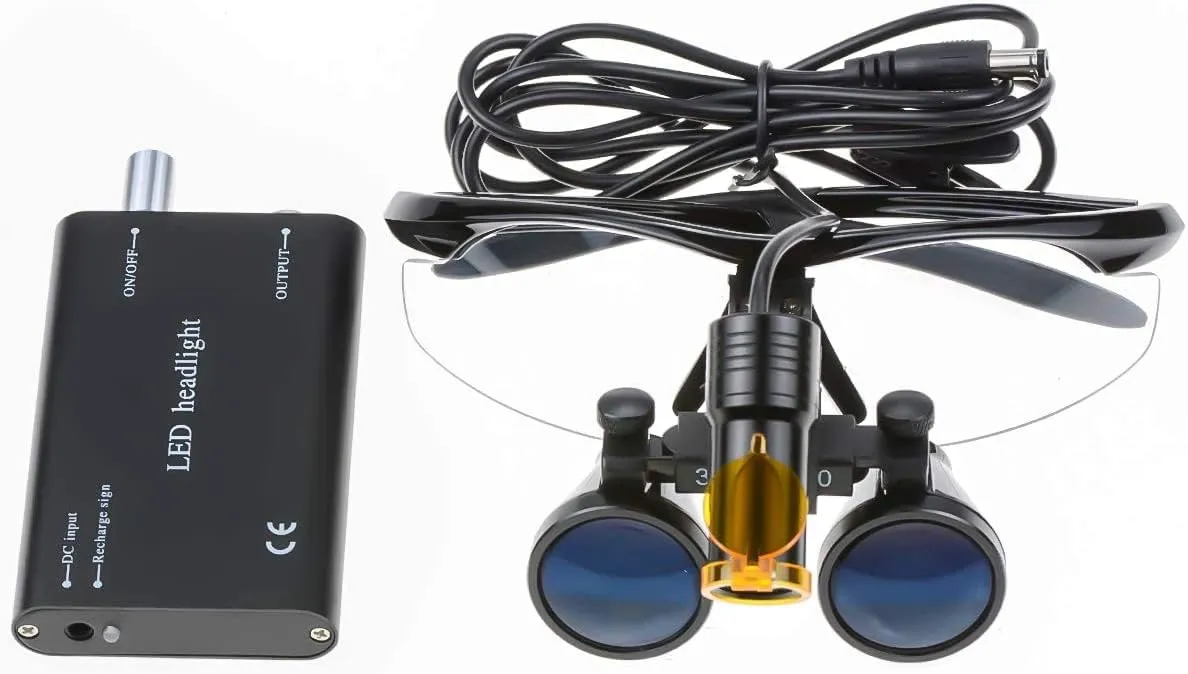 Binocular Loupes 3.5X 420mm 5W Portable LED Head Light Lamp Filter with Aluminum Box (Black)