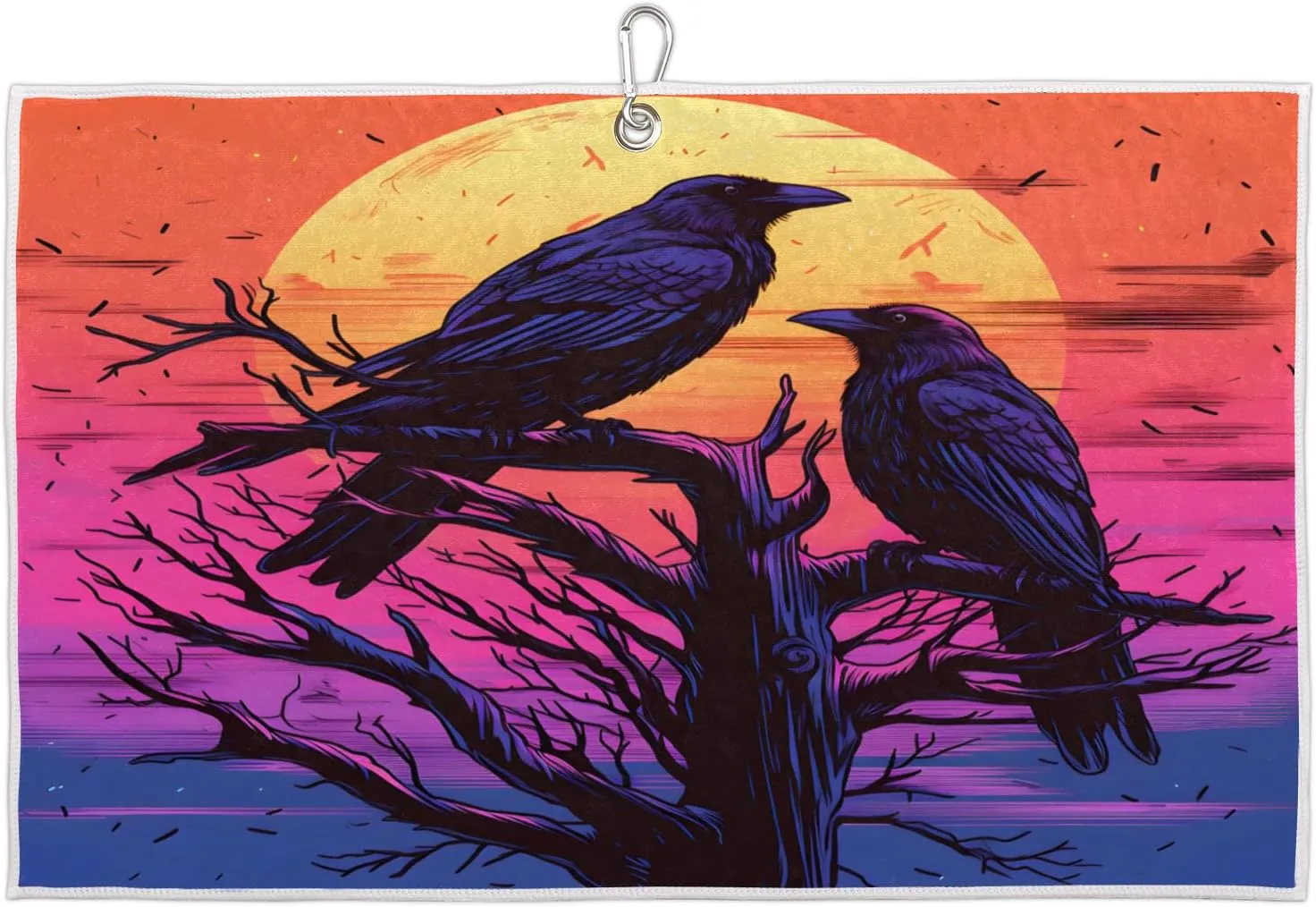 Birds Sunset Tree Golf Towel with Heavy Duty Carabiner Clip Quick Dry Ultra Absorbent Club Ball Cleaning Towel Golf Accessories for Men Women