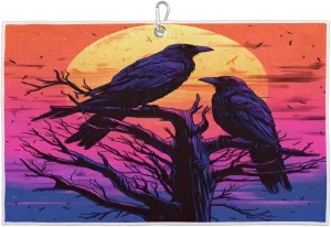 Birds Sunset Tree Golf Towel with Heavy Duty Carabiner Clip Quick Dry Ultra Absorbent Club Ball Cleaning Towel Golf Accessories for Men Women