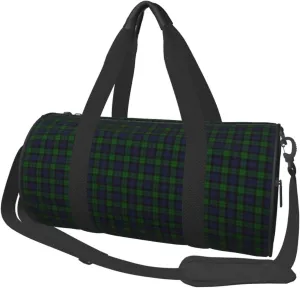 Black Watch Tartan Plaid Large Capacity Round Travel Bag,Sport Duffel Bag With Sponge Padding & Organizer Pockets For Gym Beach Trips