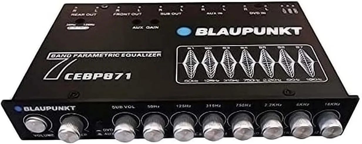 Blaupunkt CEBP871 7-Band Car Audio Graphic Equalizer with Front 3.5mm Auxiliary Input, Rear RCA Auxiliary Input and High Level Speaker Inputs
