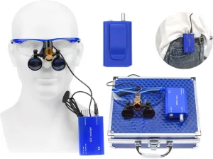 Blue 2.5X420MM Loupes Magnifier  5 Headlight Plug in Clip Head Light with Filter Aluminum Box 008.