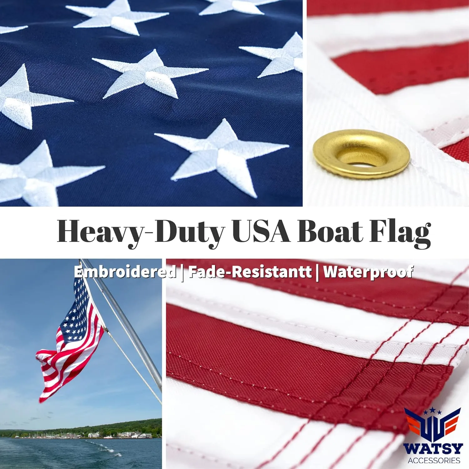Boat Flag Pole Kit 12x18 Inch Boat Flag Holder With Clips Embroidered Marine Cabin Kit Bike Flag & Golf Cart Flag (USA Kit 12x18 Inch)
