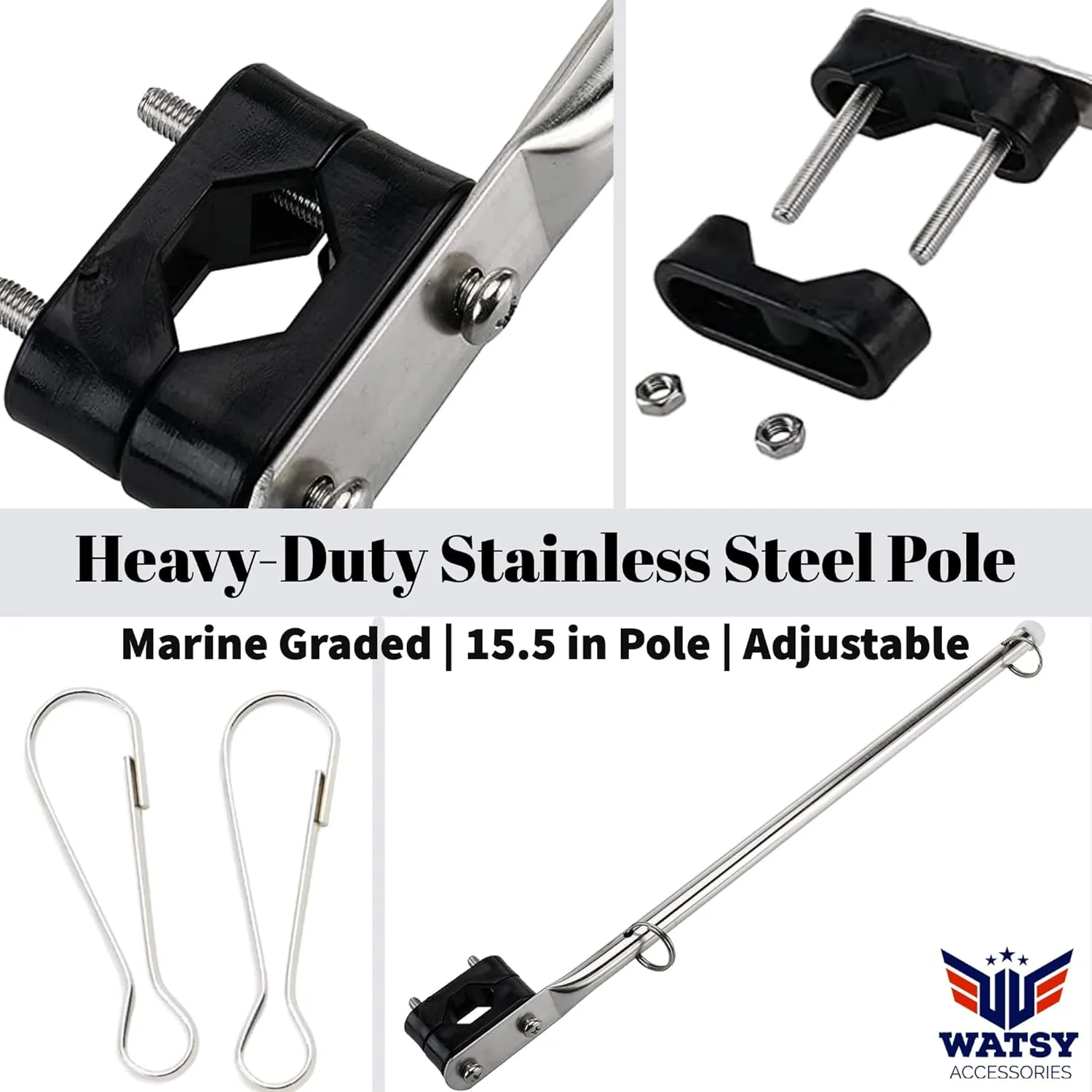 Boat Flag Pole Kit 12x18 Inch Boat Flag Holder With Clips Embroidered Marine Cabin Kit Bike Flag & Golf Cart Flag (USA Kit 12x18 Inch)