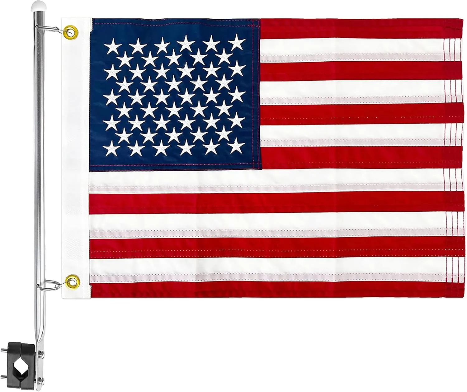 Boat Flag Pole Kit 12x18 Inch Boat Flag Holder With Clips Embroidered Marine Cabin Kit Bike Flag & Golf Cart Flag (USA Kit 12x18 Inch)
