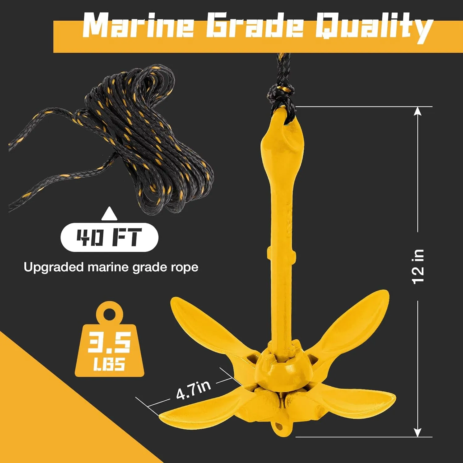 Boat Kayak Anchor Kit 40ft Rope & Storage Bag - Accessories for Kayaks, Canoes, SUP Boards, Small Boats, Jet Skis & PWCs