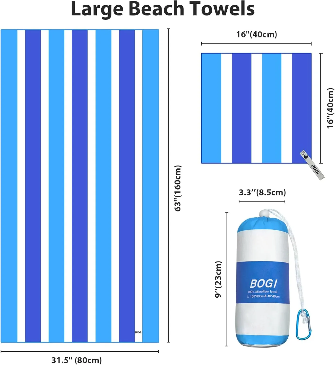 BOGI Microfiber Beach Towel Set,Quick Dry Beach Towel-(Size:L,XL)-Lightweight Absorbent Oversized Travel Towel,Sand Proof Compact Pool Towels for Travel Bath Beach Swim Gym Yoga