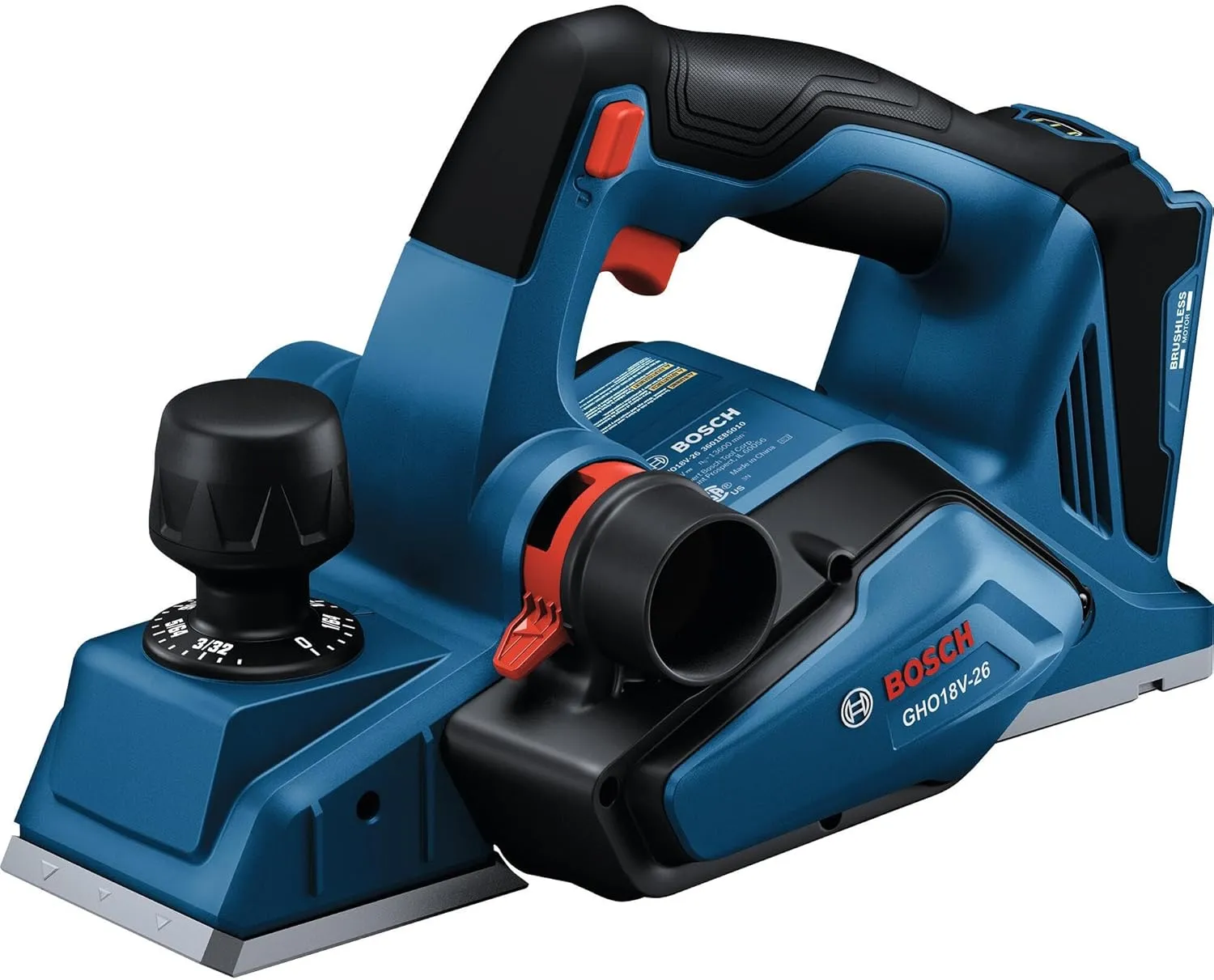 BOSCH GHO18V-26N 18V Brushless Planer - 13,600 RPM, 3/32 In. Depth Cut, 3-¼ In. Width, Dual Shaving Exhaust Ports, On-Tool Blade Storage (Bare Tool)