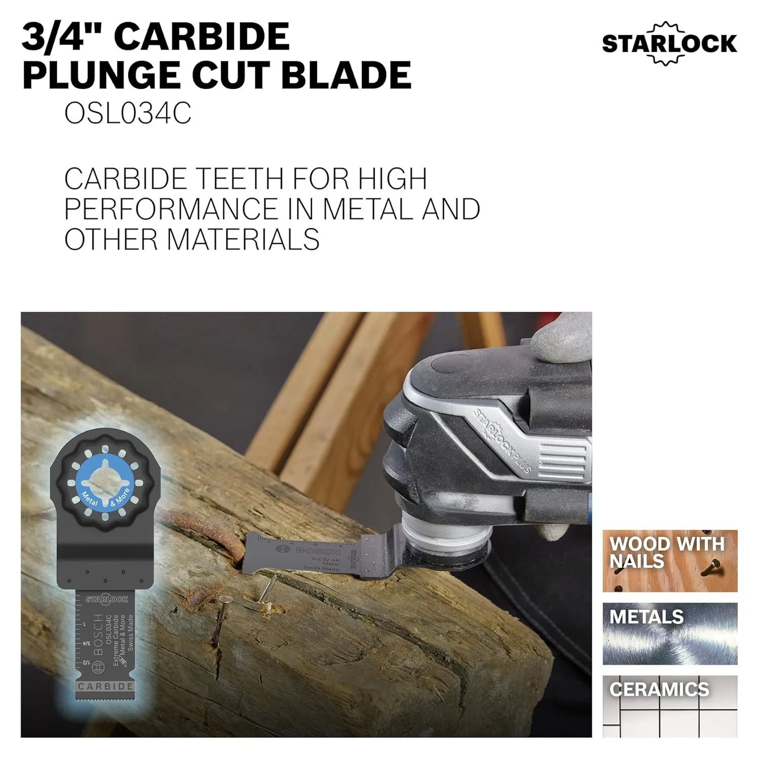 BOSCH OSL002C 2-Piece Mixed Set 3/4 In. & 1-1/4 In. Starlock Oscillating Multi Tool Metal & More Carbide Extreme Plunge Cut Blades for Cutting Iron Bar, Metal, Wood with Nails, Drywall and Tile