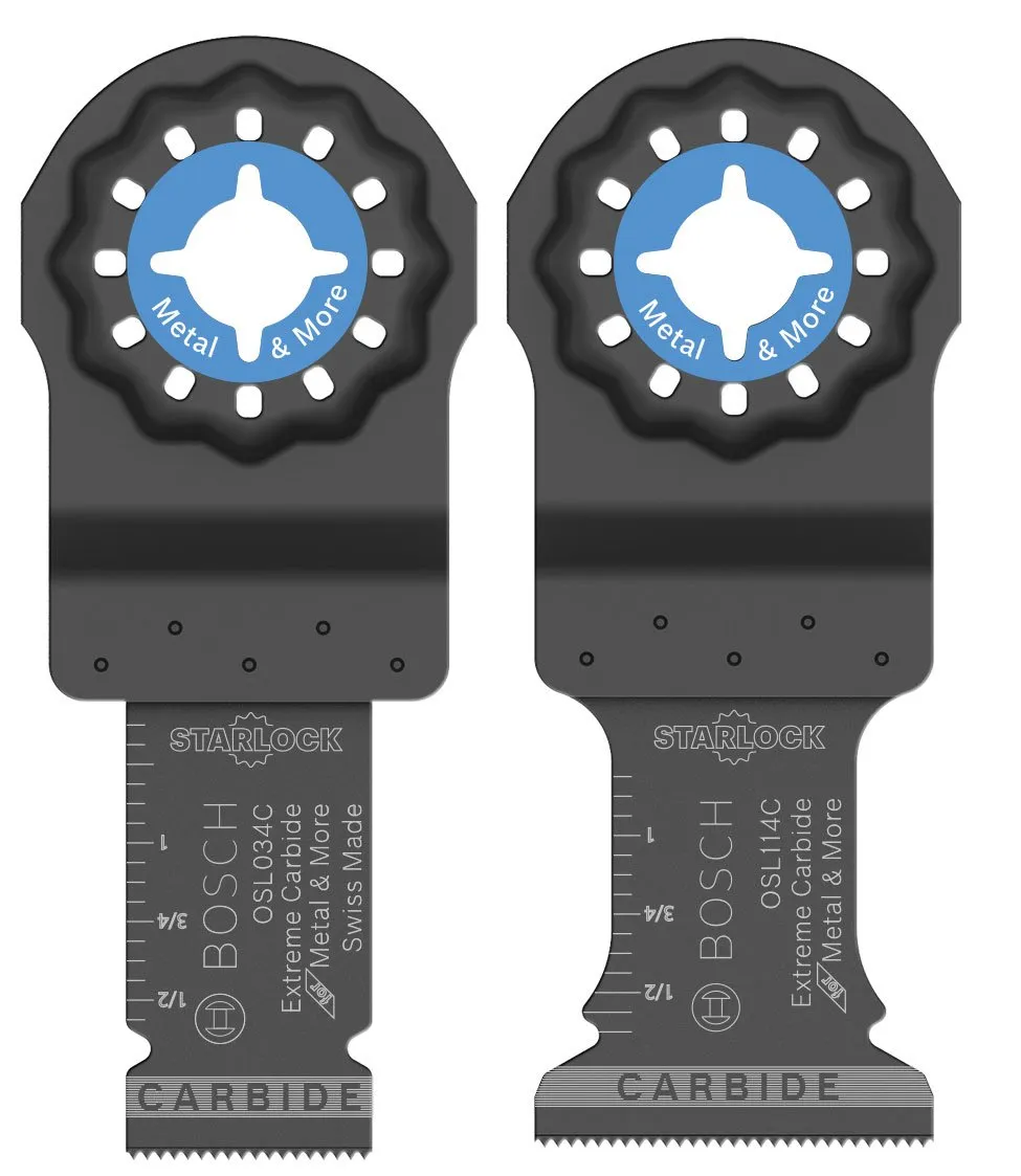 BOSCH OSL002C 2-Piece Mixed Set 3/4 In. & 1-1/4 In. Starlock Oscillating Multi Tool Metal & More Carbide Extreme Plunge Cut Blades for Cutting Iron Bar, Metal, Wood with Nails, Drywall and Tile
