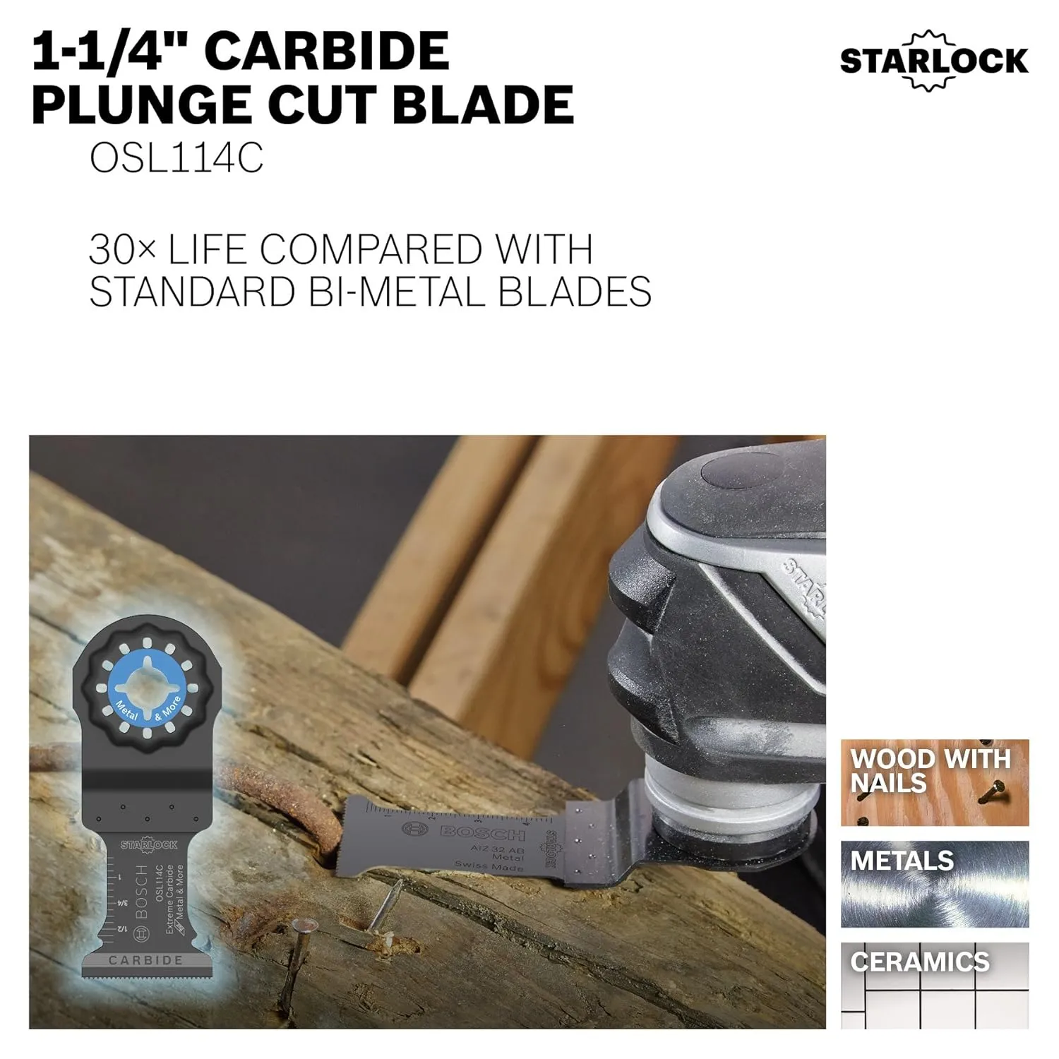 BOSCH OSL002C 2-Piece Mixed Set 3/4 In. & 1-1/4 In. Starlock Oscillating Multi Tool Metal & More Carbide Extreme Plunge Cut Blades for Cutting Iron Bar, Metal, Wood with Nails, Drywall and Tile