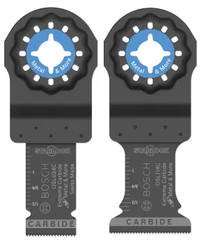 BOSCH OSL002C 2-Piece Mixed Set 3/4 In. & 1-1/4 In. Starlock Oscillating Multi Tool Metal & More Carbide Extreme Plunge Cut Blades for Cutting Iron Bar, Metal, Wood with Nails, Drywall and Tile