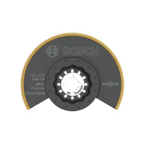 BOSCH OSL312T 3-1/2 In. Starlock Oscillating Multi Tool Grout & Abrasive Titanium-Coated Bi-Metal Segmented Saw Blade for Applications in Wood, Wood with Nails, Drywall, PVC, Metal (Nails and Staples)