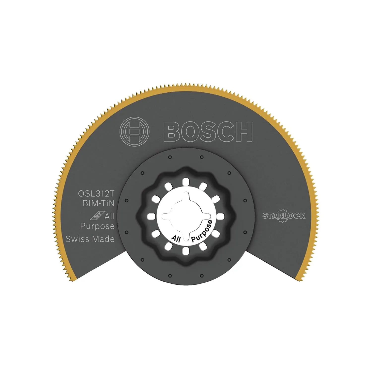 BOSCH OSL312T 3-1/2 In. Starlock Oscillating Multi Tool Grout & Abrasive Titanium-Coated Bi-Metal Segmented Saw Blade for Applications in Wood, Wood with Nails, Drywall, PVC, Metal (Nails and Staples)