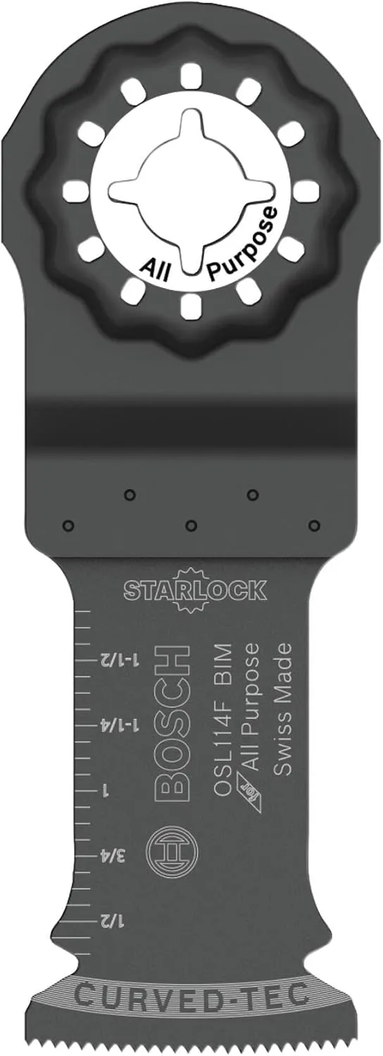 BOSCH OSM114F 1-1/4 In. StarlockMax Oscillating Multi Tool All Purpose Bi-Metal Plunge Cut Blade for Extreme-Duty Applications in Wood, Wood with Nails, Drywall, PVC, Metal (Nails and Staples)