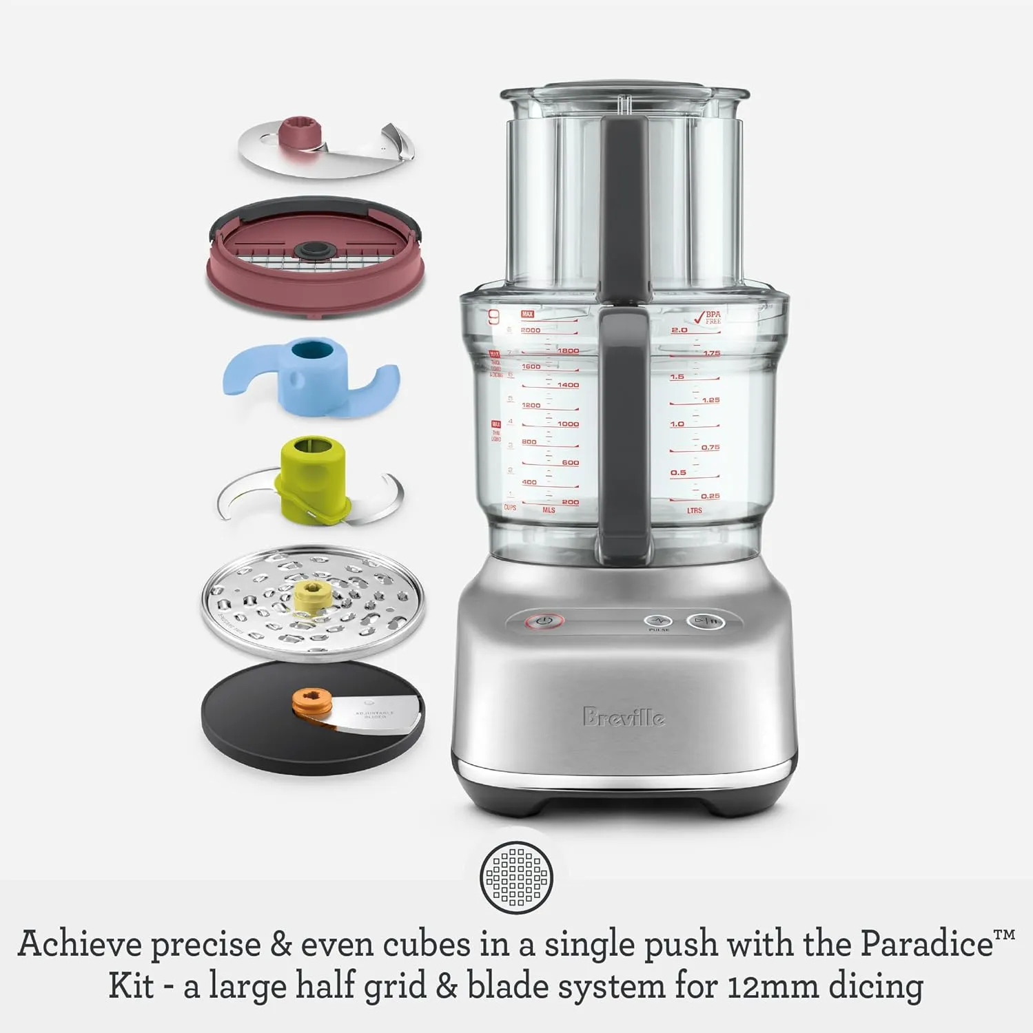 Breville BFP638 Paradice 9 Cup Food Processor and Dicer, Small, Brushed Stainless Steel