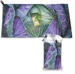 Bright Cabbage Printed Microfiber Towels with Bag and Carabiner, Quick Dry Absorbent Hand Face Towels for Gym Beach Swim Pool Travel Yoga Spa, 31.5"x16"