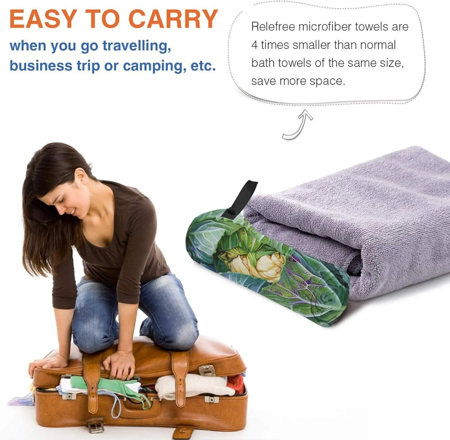 Bright Cabbage Printed Microfiber Towels with Bag and Carabiner, Quick Dry Absorbent Hand Face Towels for Gym Beach Swim Pool Travel Yoga Spa, 31.5"x16"