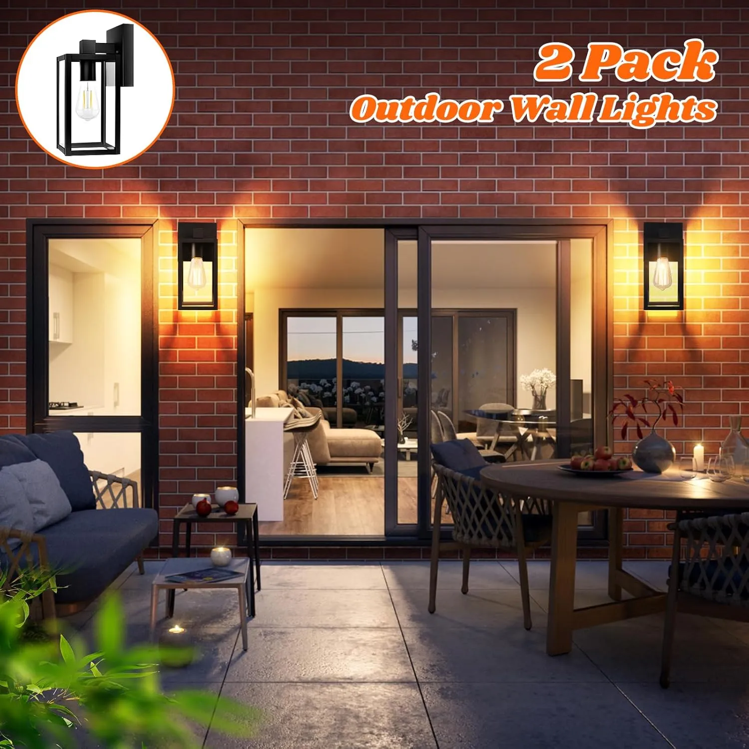 Brightever 2-Pack Outdoor Wall Lantern, Exterior Waterproof Wall Sconce Light Fixtures, Black Outside Wall Lights with Clear Glass for House, Porch, Front Door, Garage, Patio, Bulbs Not Included