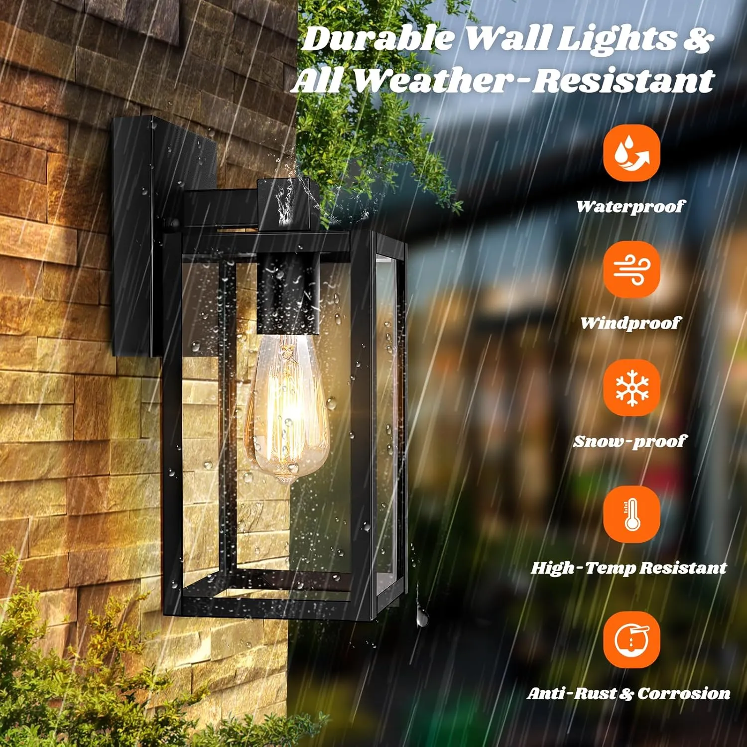 Brightever 2-Pack Outdoor Wall Lantern, Exterior Waterproof Wall Sconce Light Fixtures, Black Outside Wall Lights with Clear Glass for House, Porch, Front Door, Garage, Patio, Bulbs Not Included