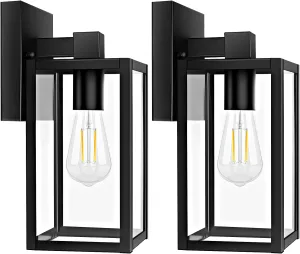 Brightever 2-Pack Outdoor Wall Lantern, Exterior Waterproof Wall Sconce Light Fixtures, Black Outside Wall Lights with Clear Glass for House, Porch, Front Door, Garage, Patio, Bulbs Not Included