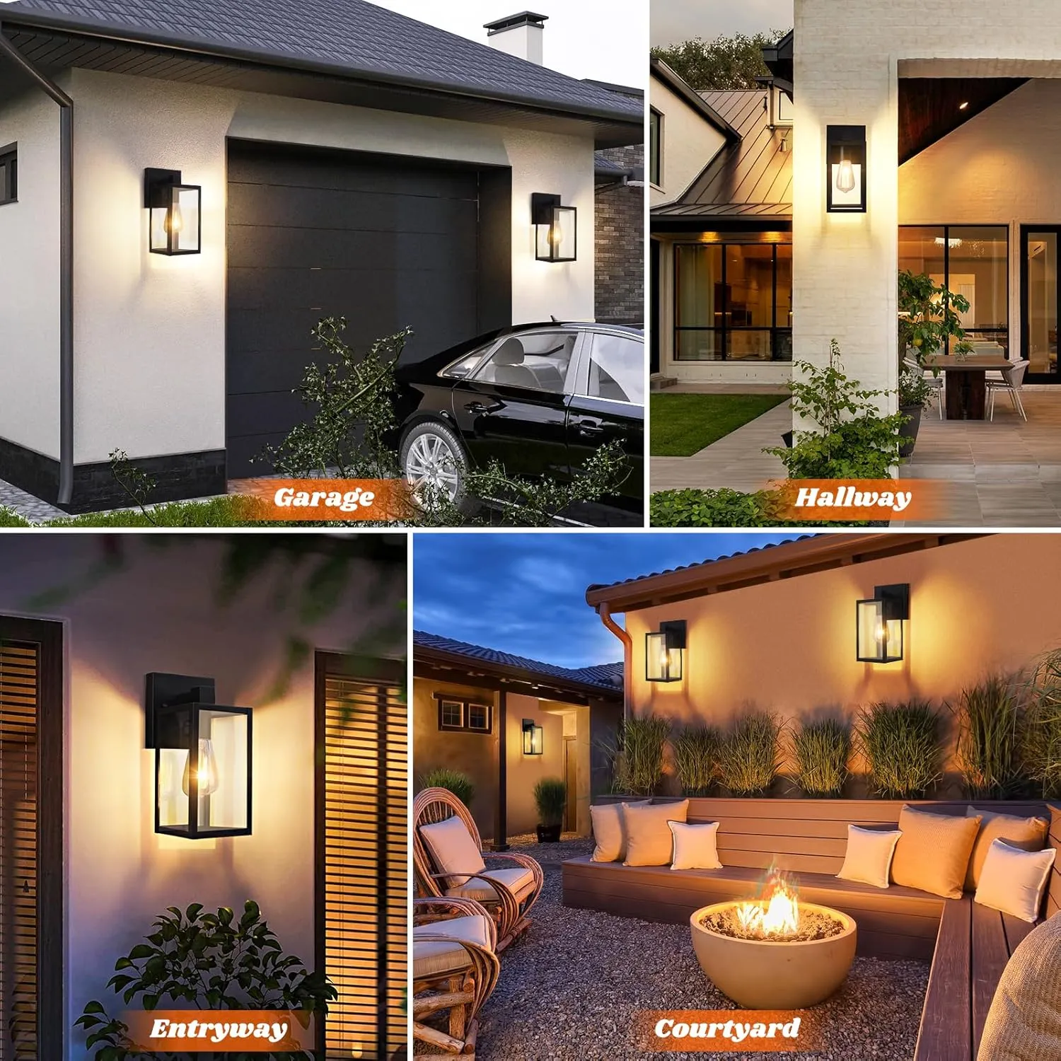 Brightever 2-Pack Outdoor Wall Lantern, Exterior Waterproof Wall Sconce Light Fixtures, Black Outside Wall Lights with Clear Glass for House, Porch, Front Door, Garage, Patio, Bulbs Not Included