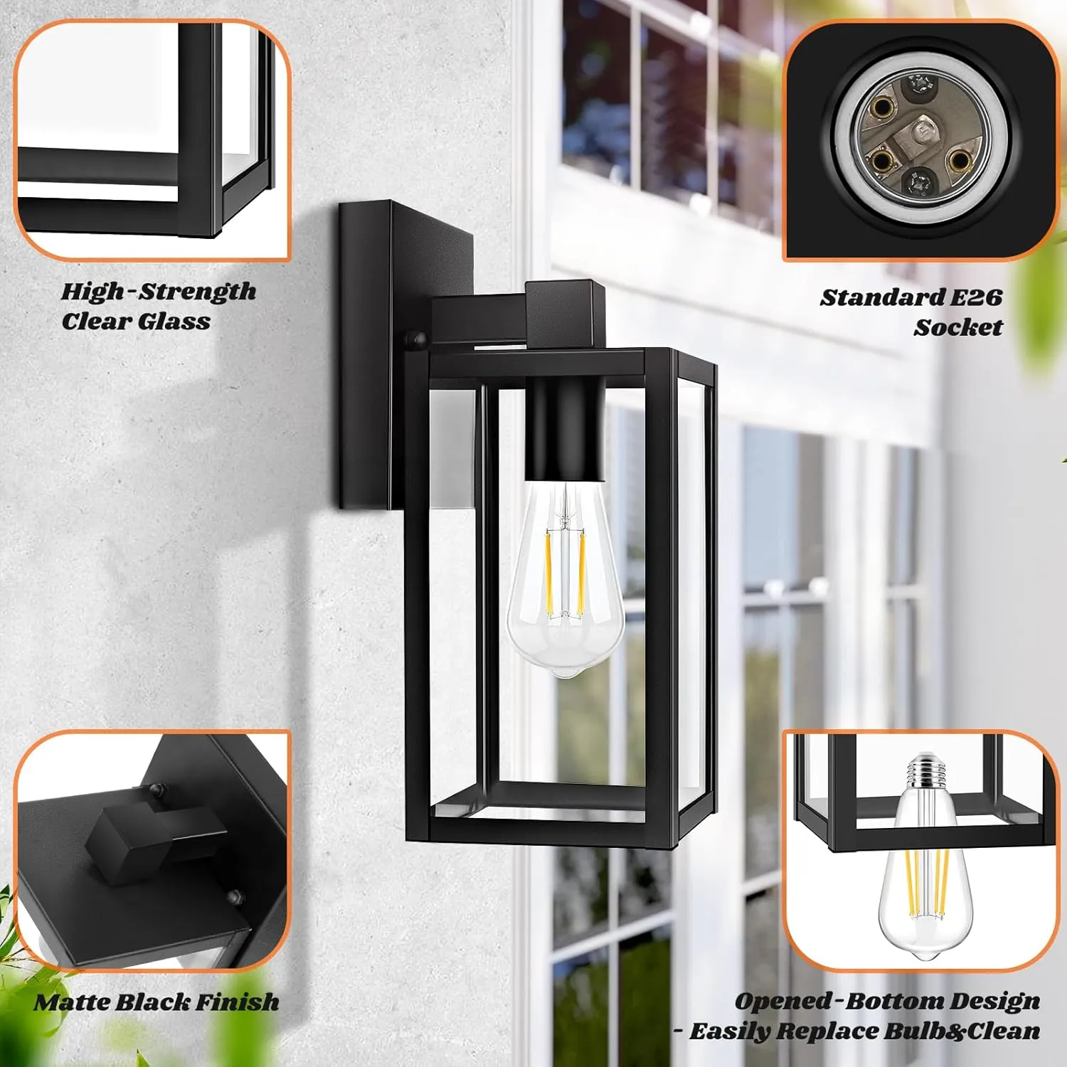 Brightever 2-Pack Outdoor Wall Lantern, Exterior Waterproof Wall Sconce Light Fixtures, Black Outside Wall Lights with Clear Glass for House, Porch, Front Door, Garage, Patio, Bulbs Not Included