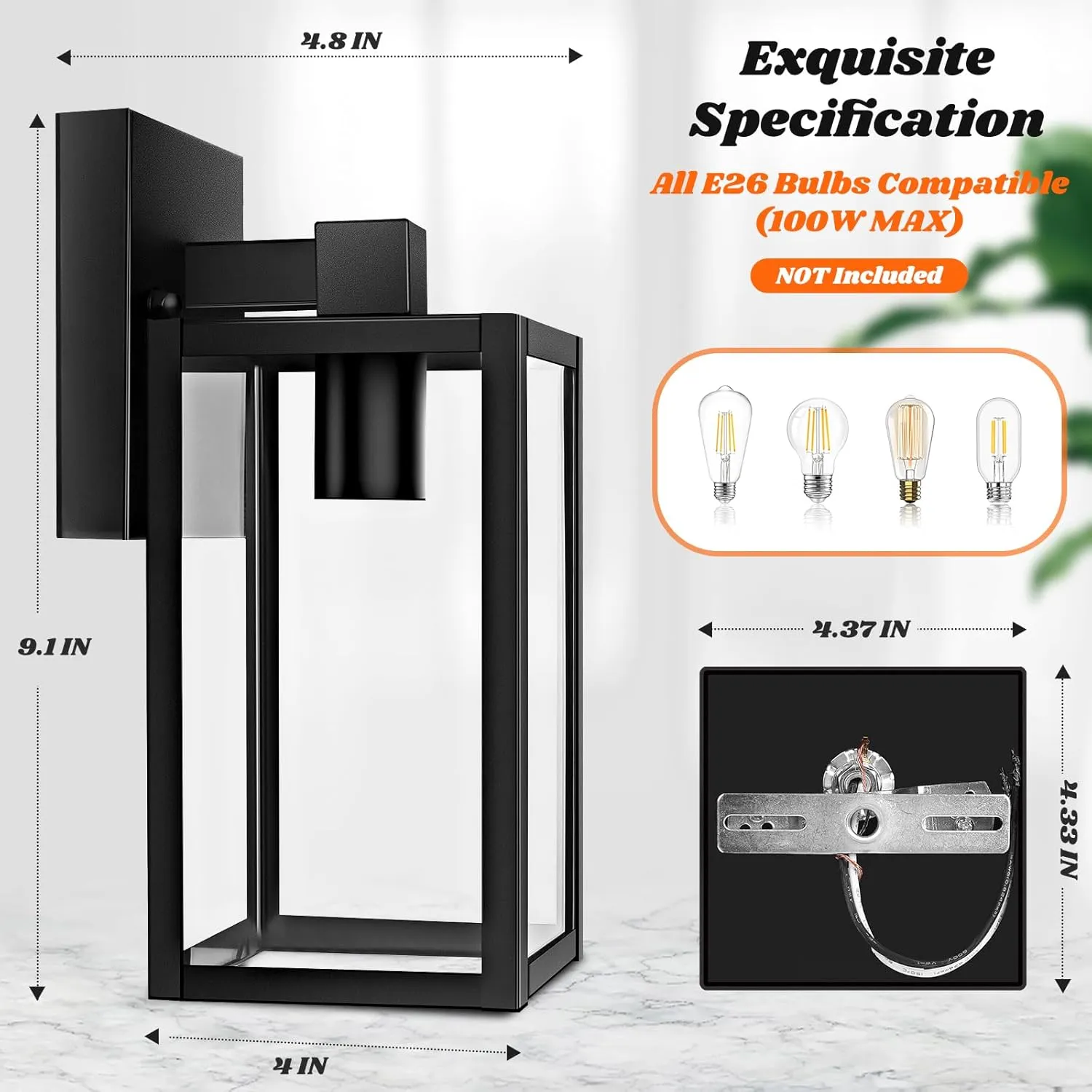 Brightever 2-Pack Outdoor Wall Lantern, Exterior Waterproof Wall Sconce Light Fixtures, Black Outside Wall Lights with Clear Glass for House, Porch, Front Door, Garage, Patio, Bulbs Not Included