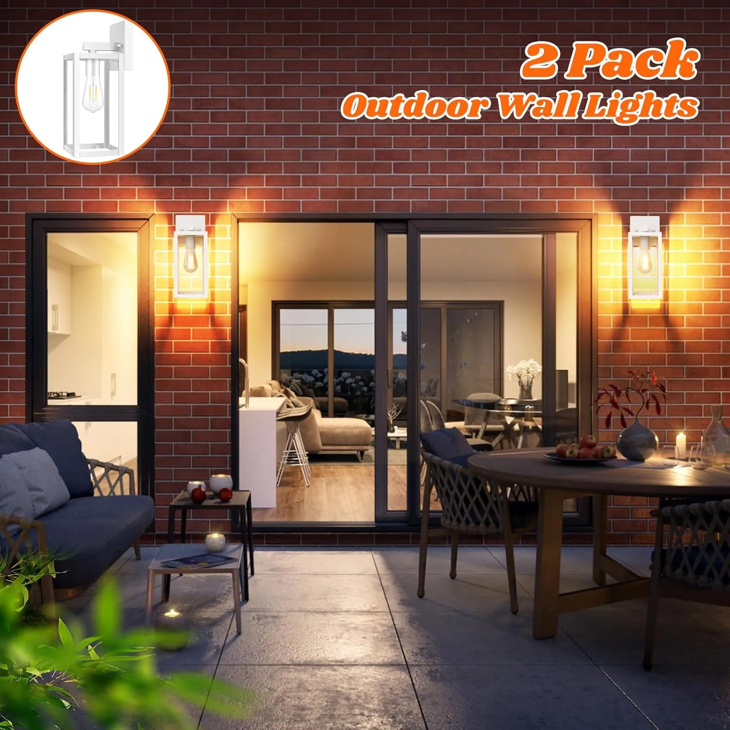 Brightever 2-Pack Outdoor Wall Light Fixtures, Waterproof Anti-Rust Outside Wall Sconce Lantern with Clear Glass, Exterior Front Porch Lights for House Garage Doorway, Bulbs Not Included, White