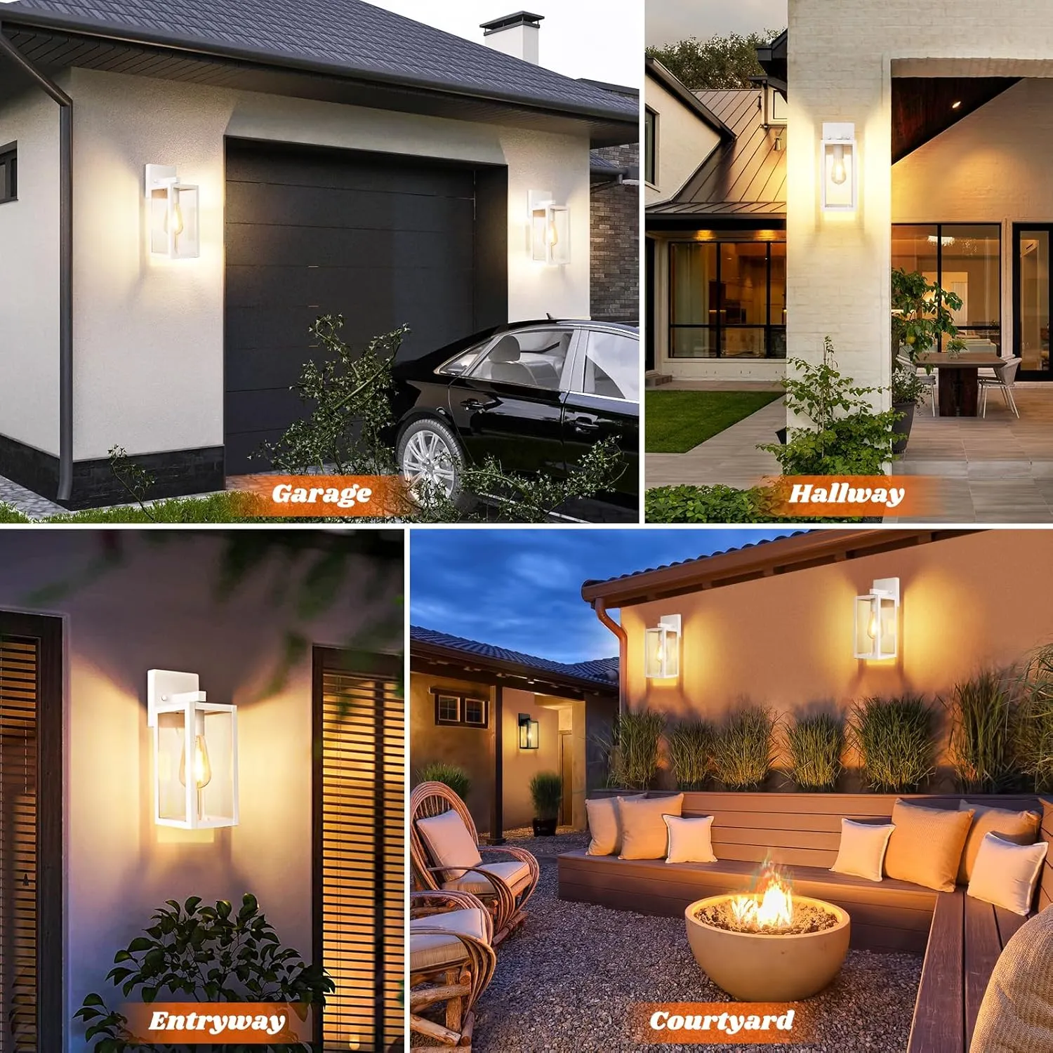 Brightever 2-Pack Outdoor Wall Light Fixtures, Waterproof Anti-Rust Outside Wall Sconce Lantern with Clear Glass, Exterior Front Porch Lights for House Garage Doorway, Bulbs Not Included, White