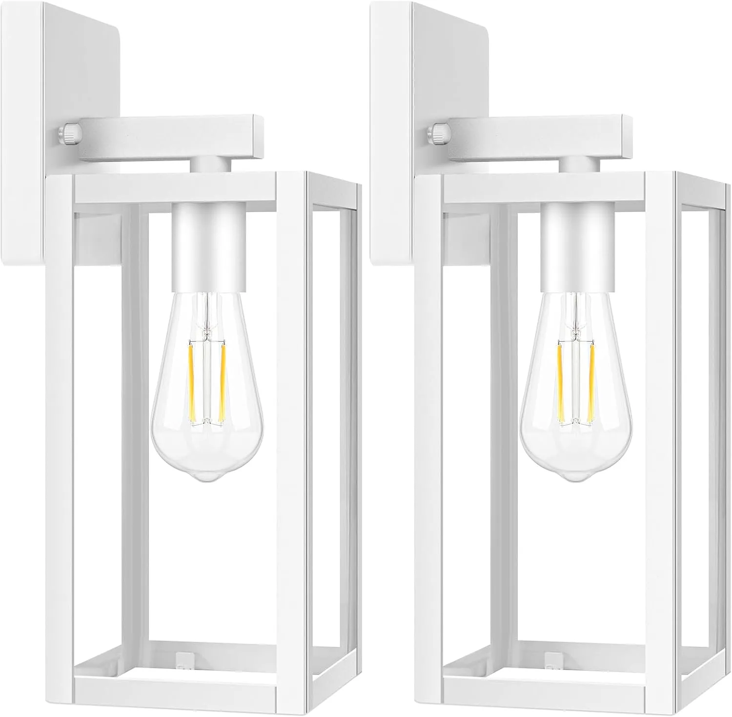 Brightever 2-Pack Outdoor Wall Light Fixtures, Waterproof Anti-Rust Outside Wall Sconce Lantern with Clear Glass, Exterior Front Porch Lights for House Garage Doorway, Bulbs Not Included, White