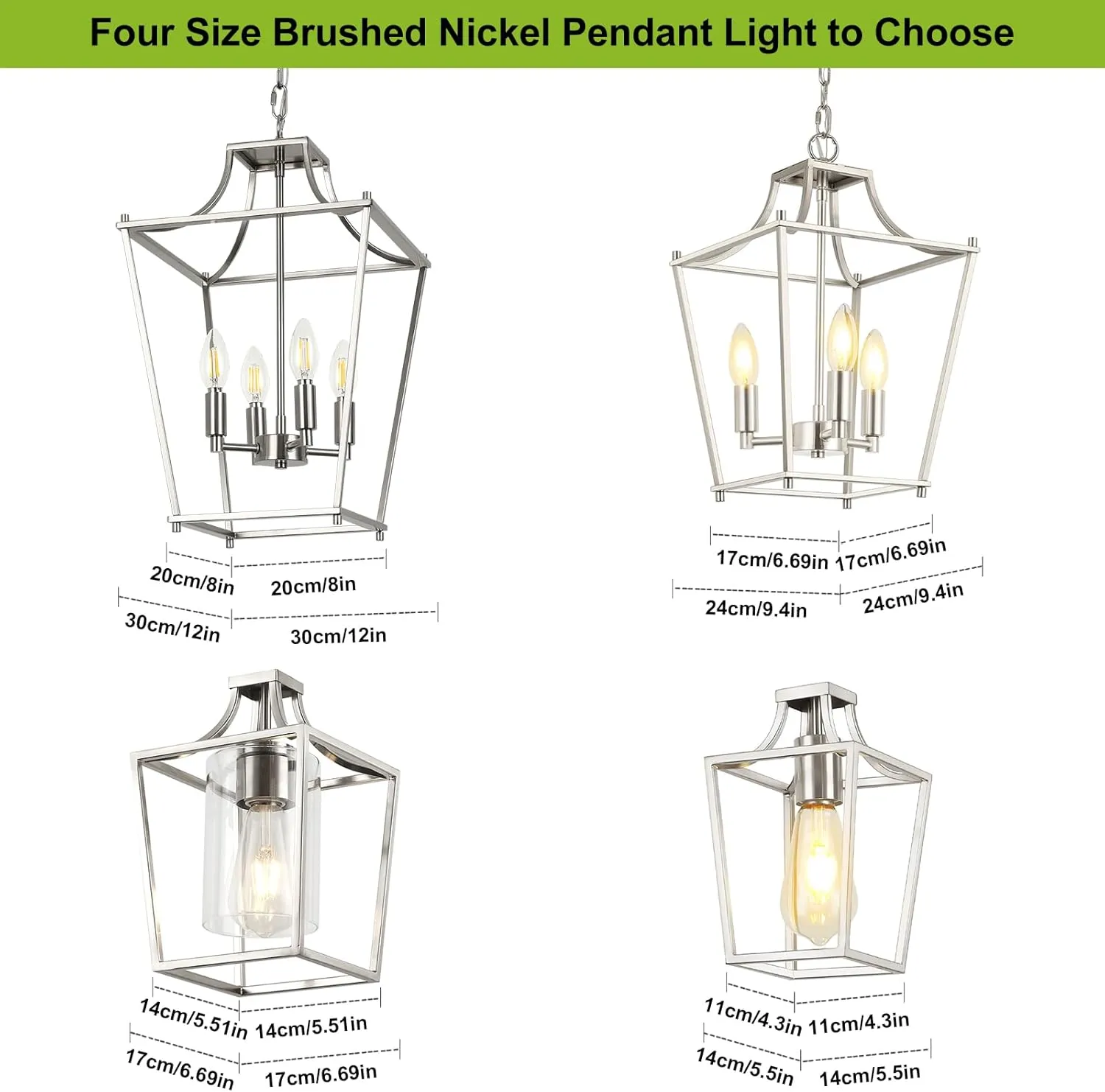 Brushed Nickel Lantern Pendant Light Fixture Pendant Lights for Kitchen Island, Adjustable Wire Hanging Mini Lantern Pendant Lighting for Dining Room Kitchen Hallway Foyer Bedroom