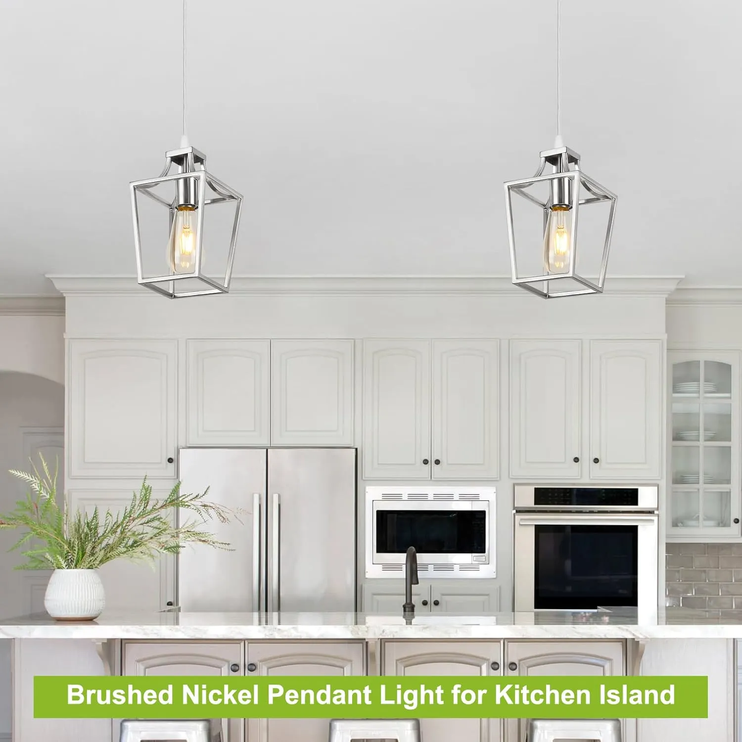 Brushed Nickel Lantern Pendant Light Fixture Pendant Lights for Kitchen Island, Adjustable Wire Hanging Mini Lantern Pendant Lighting for Dining Room Kitchen Hallway Foyer Bedroom