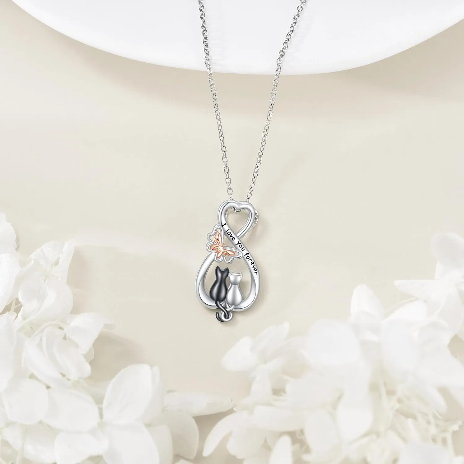 Bunny/Cat Necklace S925 Sterling Silver Animal Pendant Necklaces I Love You Forever Jewelry Gifts for Women Lover