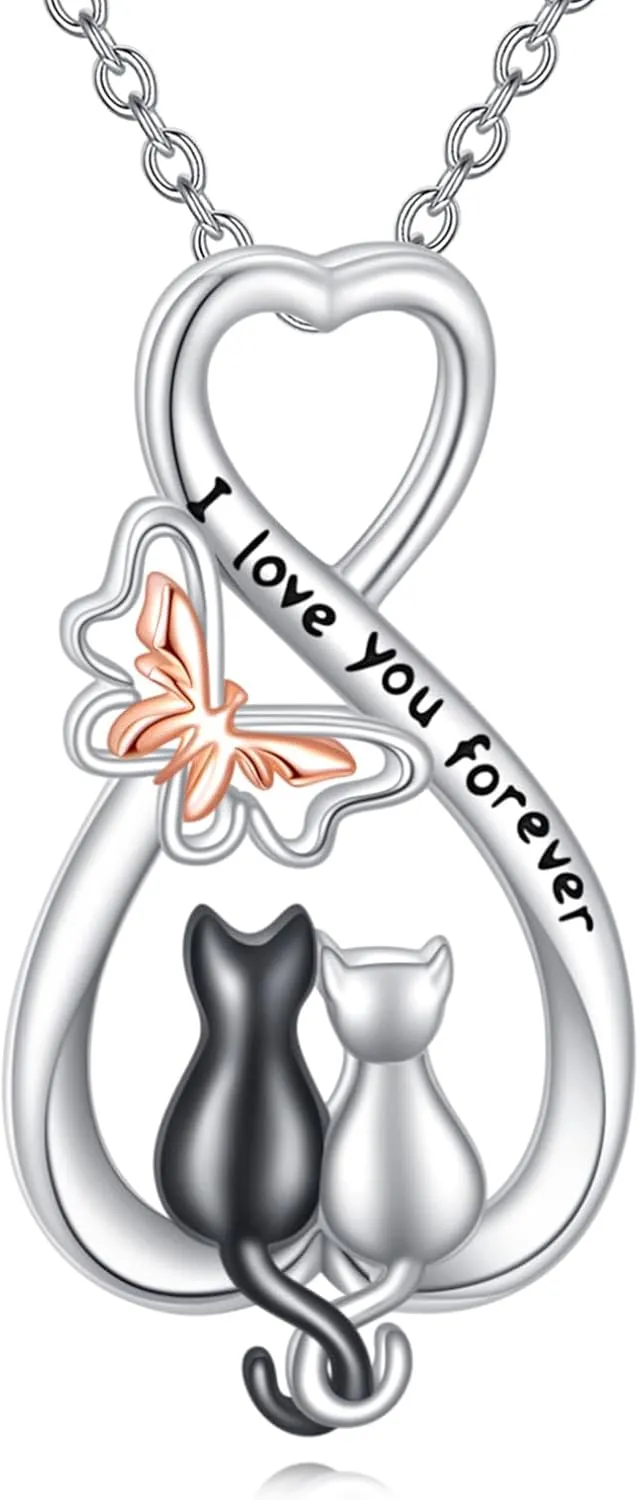 Bunny/Cat Necklace S925 Sterling Silver Animal Pendant Necklaces I Love You Forever Jewelry Gifts for Women Lover