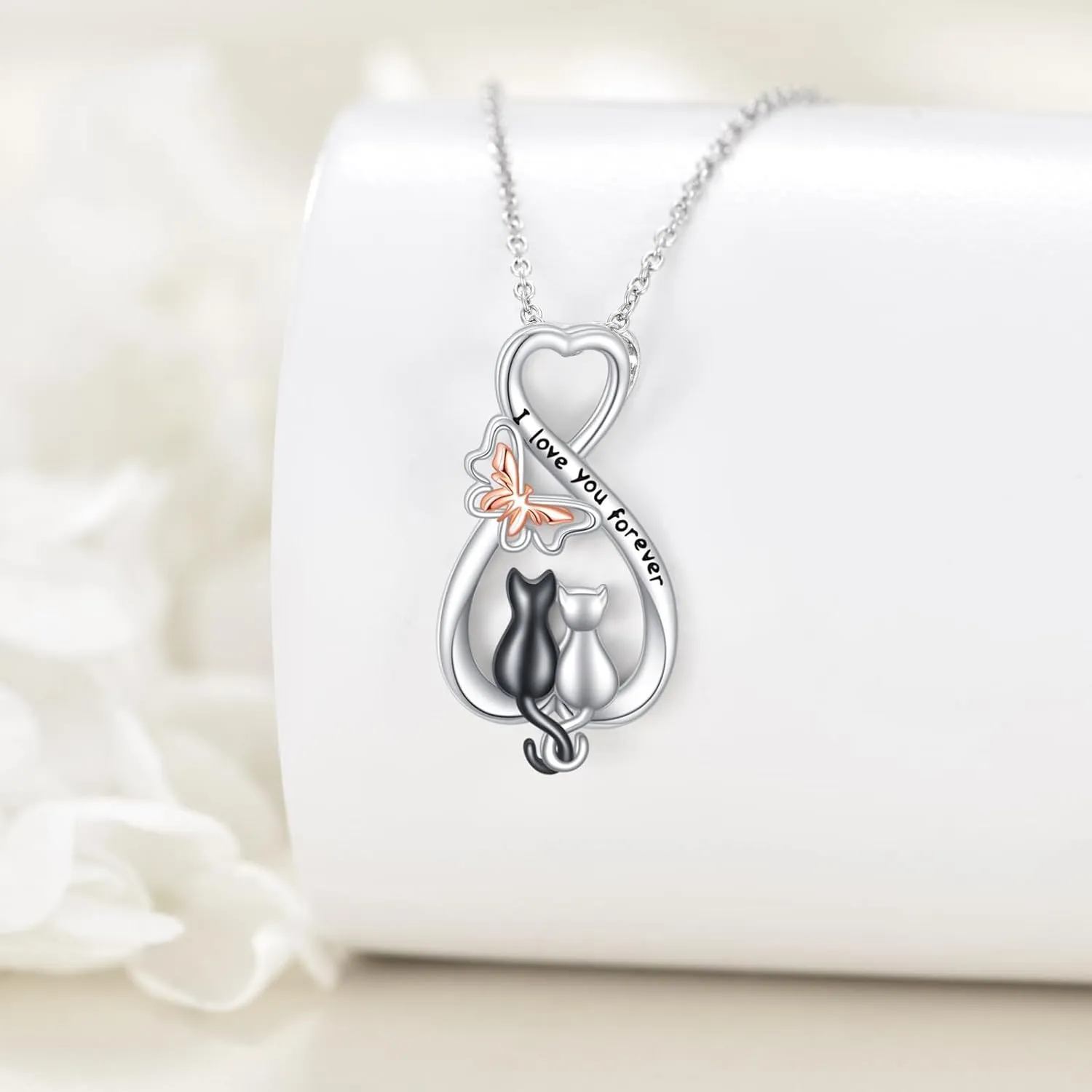 Bunny/Cat Necklace S925 Sterling Silver Animal Pendant Necklaces I Love You Forever Jewelry Gifts for Women Lover