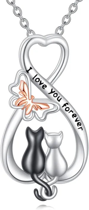 Bunny/Cat Necklace S925 Sterling Silver Animal Pendant Necklaces I Love You Forever Jewelry Gifts for Women Lover