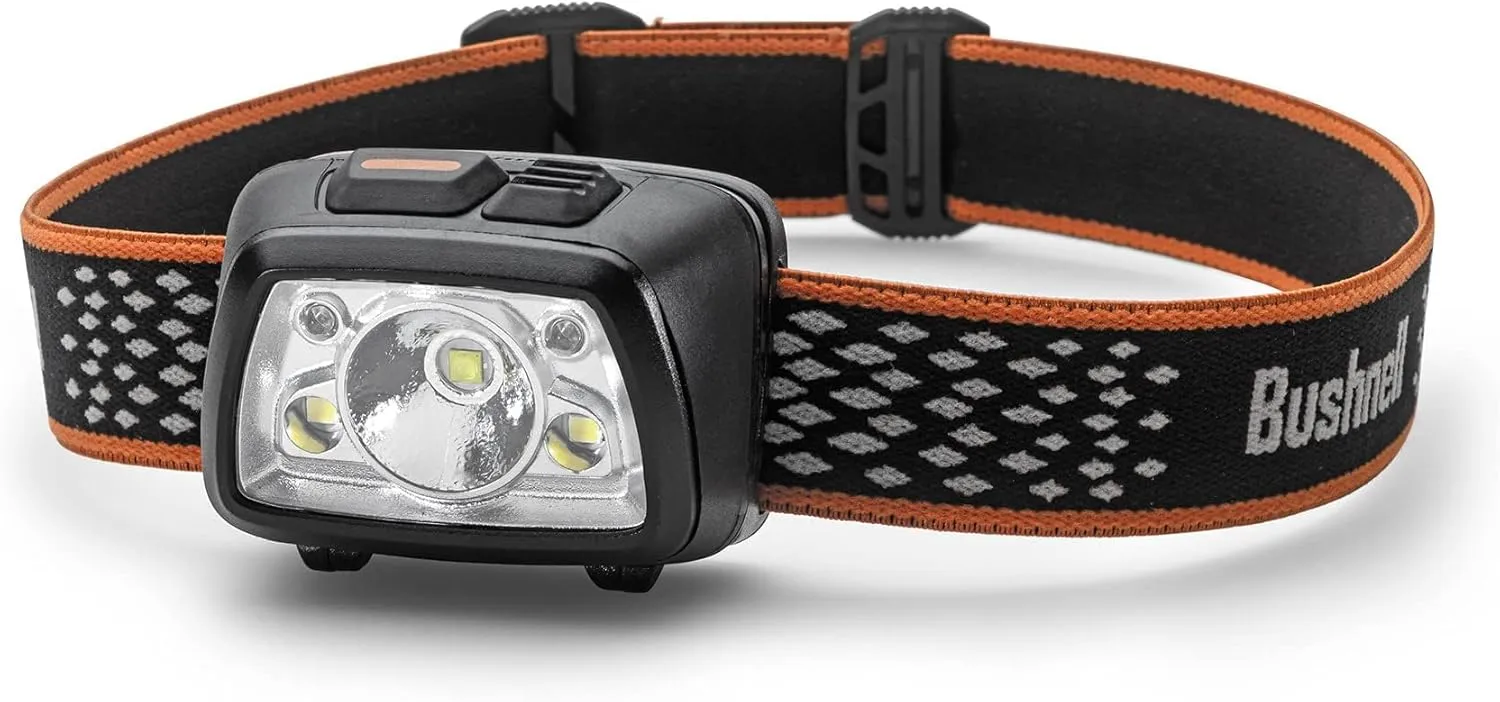 Bushnell Power  500L LED Headlamp - Flexible Power, Water Resistant, Rechargeable, Adjustable Band, Red Mode