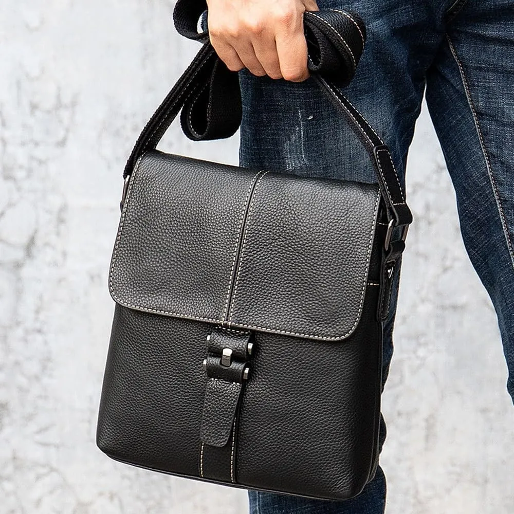 Business Casual Men's First Layer Shoulder Crossbody Bag Retro Clamshell